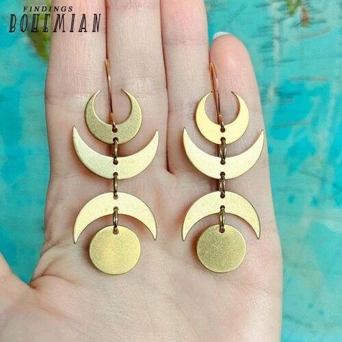 Boucles D'oreilles De Phase De Lune Lunaire Céleste Faites À La Main, Boucles D'oreilles Simples, Cadeau Pour Elle, Tout L'irak