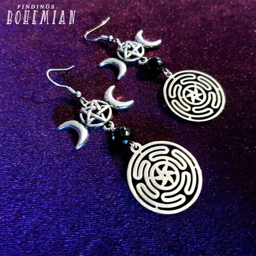 Boucles D'oreilles Pentagramme Inversé, Déesse Sorcière Occulte Sorcellerie Gothique Darkgoddess Triplegoddess