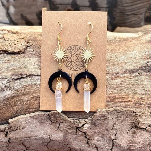 Goth Boho-Boucles D'oreilles Pendantes En Cristal De Quartz Pour Femme, Croissant De Lune Et Soleil, Cadeau De Noël, Bijoux Fantaisie, Sorcellerie, Nouveau