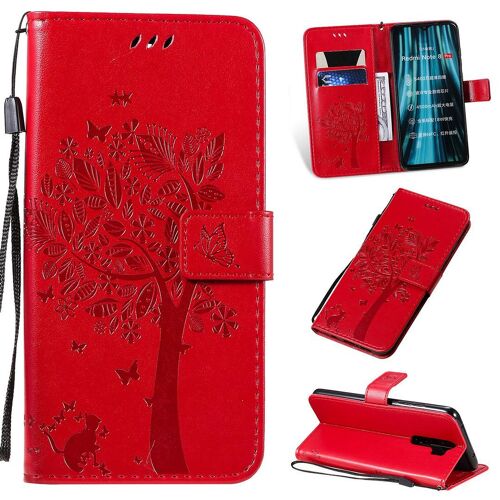 Saturcase Coque Pour Xiaomi Redmi Note 8 Pro, Arbre À Chat Pu Cuir Magnétique Flip Portefeuille Support Porte-Carte Protecteur Housse Étui Avec Dragonne Pour Xiaomi Redmi Note 8 Pro (Rouge)
