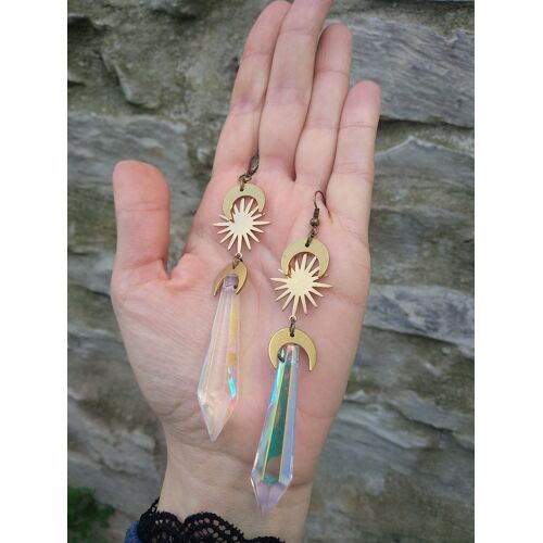 Boucles D'oreilles Célestes Super Longues, En Cristal, Croissant De Lune, Soleil Et Lune, Bohème