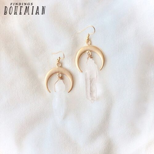 Boucles D'oreilles Gothiques En Clip Brut, Bijoux En Forme De Croissant De Lune Et De Lune