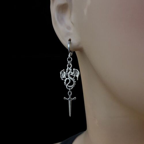 Boucles D'oreilles Dragon Et Dagger Avec Poignards, Boucles D'oreilles Délicates, Cadeau Gothique