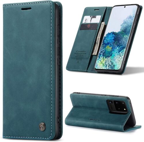 Coque Pour Samsung Galaxy S20 Ultra Clapet Case En Cuir Pochette Protection Portefeuille Rabat Etui Premium Housse Porte Carte Magnétique Étui Pour Samsung Galaxy S20 Ultra, Bleu Vert