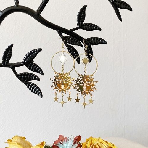 Boucles D'oreilles Sulfen Or, Bijoux Boho, Bohème, Lune, Luna, Soleil, Fait À La Main, En Forme D'étoile