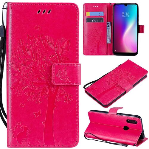 Saturcase Coque Pour Xiaomi Redmi 7, Arbre À Chat Pu Cuir Magnétique Flip Portefeuille Support Porte-Carte Protecteur Housse Étui Avec Dragonne Pour Xiaomi Redmi 7 (Rose)