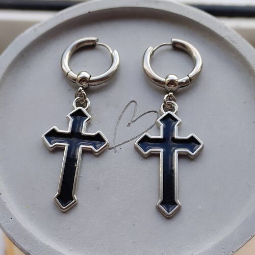 Boucles D'oreilles Croix Gothique Pour Hommes, Boucles D'oreilles Croix Noire, Boucles D'oreilles Huggie, Bijoux Gothiques, Bijoux Punk