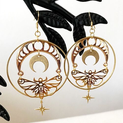 Boucles D'oreilles Boho Gold Butterfly Moth Dstressdangle Pour Femmes, Lune, Luna, Soleil, Bijoux, Accessoires Faits À La Main