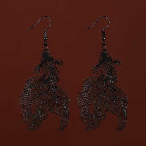 Boucles D'oreilles Poisson Koi Sculpté Creux Noir Pour Femmes Et Filles, Pendentif Poisson Rouge, Bijoux Créatifs, Cadeaux