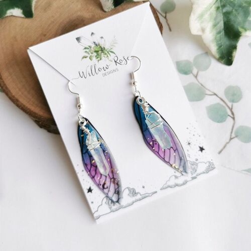 Boucles D'oreilles En Clip De Quartz, Ailes De Papillon