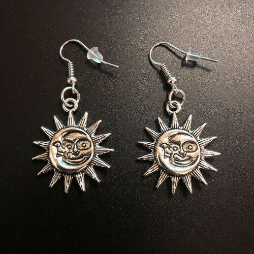 Boucles D'oreilles Soleil Et Lune Céleste, Cerceau Étoile, Cadeau Pour Femmes Amoureux