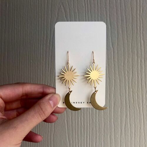 Boucles D'oreilles Lune Et Soleil En Laiton, Style Rétro Des Années 70