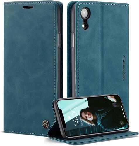 Coque Pour Iphone Xr,Portefeuille Housse En Cuir Flip Case,Avec Porte Cartes,Fonction De Support,Fermeture Magnetique - Bleu