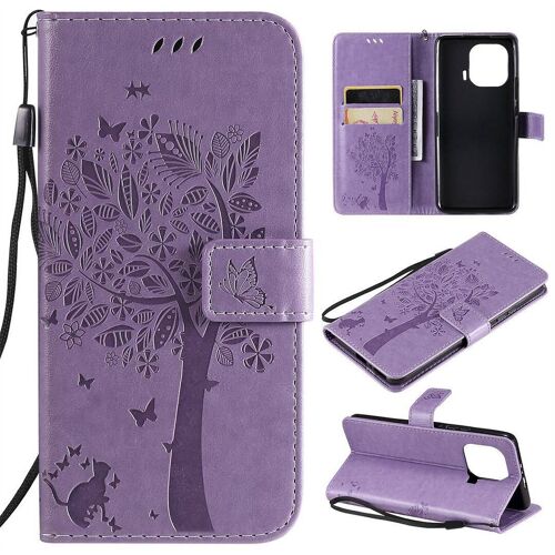 Saturcase Coque Pour Xiaomi Mi 11 Pro, Arbre À Chat Pu Cuir Magnétique Flip Portefeuille Support Porte-Carte Protecteur Housse Étui Avec Dragonne Pour Xiaomi Mi 11 Pro (Lavande)