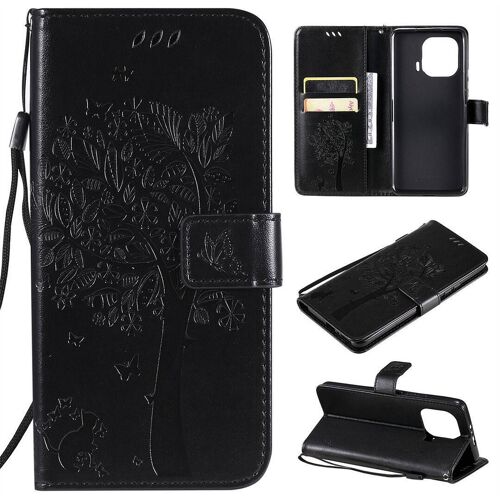 Saturcase Coque Pour Xiaomi Mi 11 Pro, Arbre À Chat Pu Cuir Magnétique Flip Portefeuille Support Porte-Carte Protecteur Housse Étui Avec Dragonne Pour Xiaomi Mi 11 Pro (Noir)