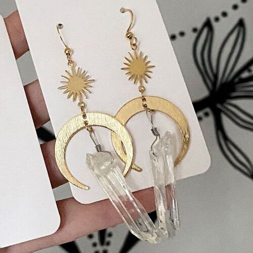 Boucles D'oreilles Pendantes En Or Faites À La Main Pour La Salle À Manger, Boucles D'oreilles Longues, Bijoux Boho, Cristal 216.239., Non Réel