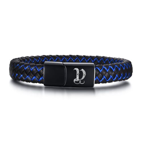 Bracelets Avec Initiales En 26 Lettres Pour Hommes, Bracelet Tressé Élégant En Corde De Cuir, Couleur Bleu Et Noir, Bijoux Pour Hommes, A-Z