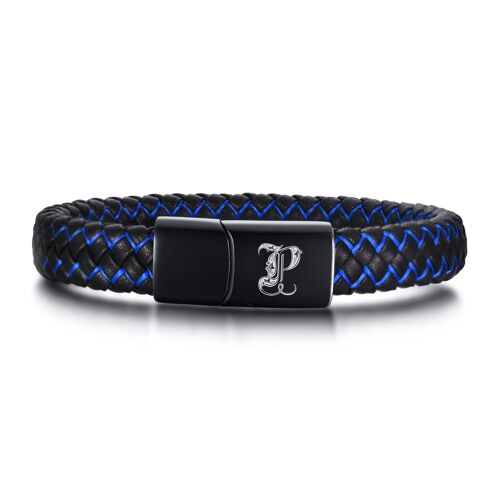 Bracelets Avec Initiales En 26 Lettres Pour Hommes, Bracelet Tressé Élégant En Corde De Cuir, Couleur Bleu Et Noir, Bijoux Pour Hommes, A-Z