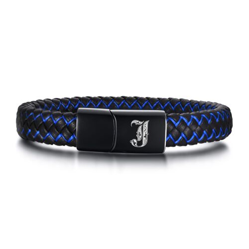 Bracelets Avec Initiales En 26 Lettres Pour Hommes, Bracelet Tressé Élégant En Corde De Cuir, Couleur Bleu Et Noir, Bijoux Pour Hommes, A-Z