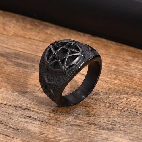 Bague Punk En Acier Inoxydable Pour Hommes, Bijoux De Fête, Bague Signet Pentacle, Cool