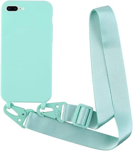Coque Compatible avec iPhone 6/7/8 Plus(5.5) Silicone avec Cordon Case,Couleurs de Bonbons Cover Silicone Antichoc,Coque Protection Cam¿¿ra Antichoc avec Cordon R¿¿glable T¿¿l¿¿phone Case.-Turquoise