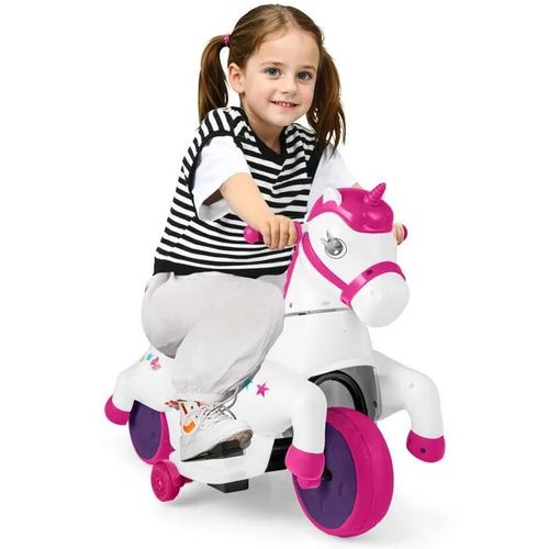 Costway 12v Moto Électrique Enfant Licorne Avec Musique, Roues D'entraînement & Mode Équitation, 3 Km/H, 30kg, 3 Ans+, Rose