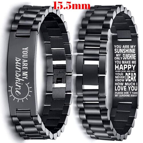 Bracelet De 20mm De Largeur Pour Hommes, En Noir, Avec Étiquette D'identification Personnalisée, En Acier Inoxydable, Pour Garçon Et Fils, Inspiration