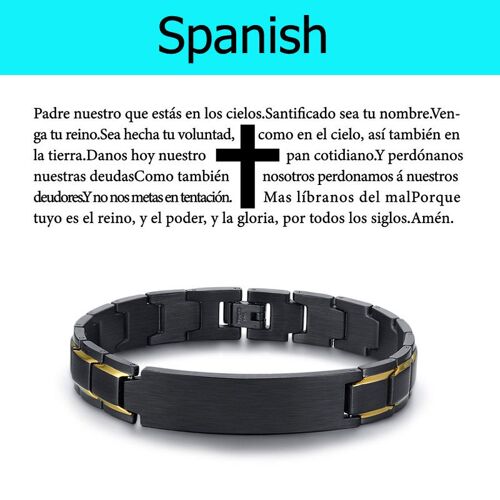 Bracelet En Métal D'acier Inoxydable Pour Les Hommes, Prière Du Seigneur Chrétien, Langue Latine, Japonaise, Coréenne