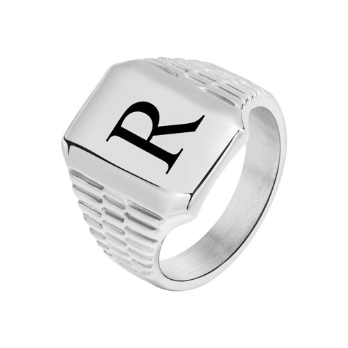 Oral Alière Initiale Personnalisée Pour Hommes, Lettre Personnalisée A-Z Timbre Bague Pinky, Étanche En Acier Inoxydable Bandes De Doigt Cadeau Pour Lui