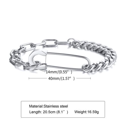 Bracelet À Maillons Demi-Cubain Pour Hommes, Bracelet À Épingle De Sûreté, Bracelet À Maillons Demi-Rectangulaires, Bijoux Pour Hommes