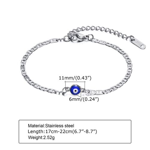Bracelets De Cheville Pour Hommes, Bracelet De Cheville À ?il Bleu Maléfique De Turquie. Bracelet De Cheville À Maillons Plats En Acier Inoxydable, Bijoux Pour Femmes