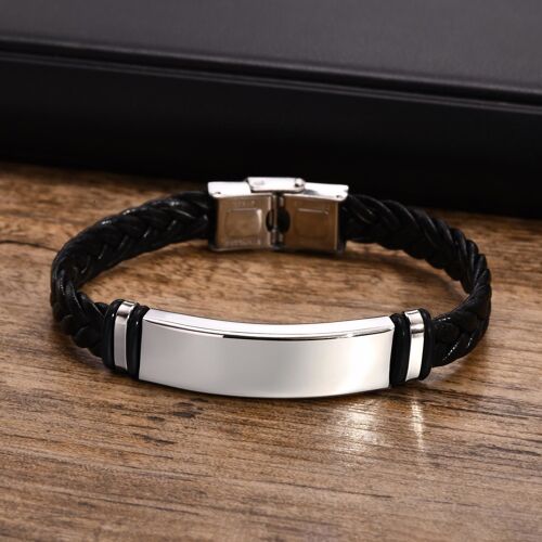 Bracelets De Barre D'identification En Acier Inoxydable Personnalisés Gratuits Pour Hommes, Ulen Cuir Tressé, Bracelet Masculin Décontracté, Cadeau De Bracelets
