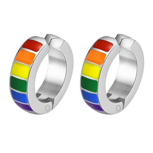 Vnox ¿ Boucles D'oreilles Huggie En Forme De Cerceau Arc-En-Ciel, Pour Lgbt, Couleur Argent Et Noir, En Acier Inoxydable, Clip En Métal, Cadeau Accessoire