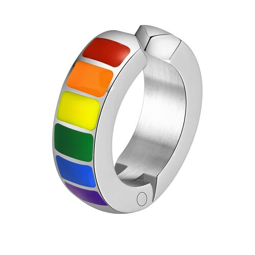 Vnox ¿ Boucles D'oreilles Huggie En Forme De Cerceau Arc-En-Ciel, Pour Lgbt, Couleur Argent Et Noir, En Acier Inoxydable, Clip En Métal, Cadeau Accessoire