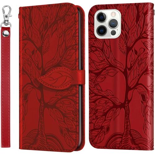 Coque Compatible avec iPhone 14 Plus, Flip ¿¿tui PU Cuir [Porte-Cartes de Cr¿¿dit] Portefeuille [Magn¿¿tique] ¿¿tui ¿¿ Rabat Housse Coque pour iPhone 14 Plus. Tree Rouge RXZ