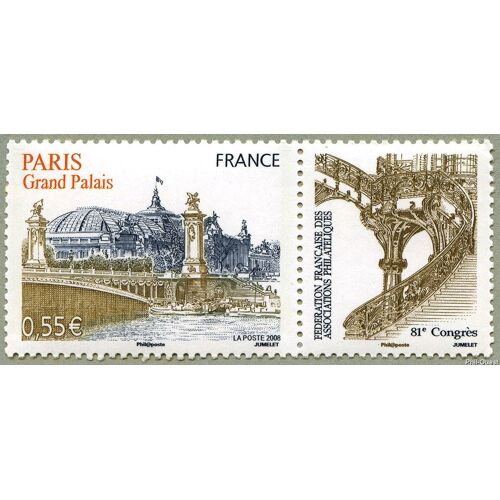 81ème Congrès De La Fédération Française Des Associations Philatéliques À Paris : Grand Palais Vignette Attenante Année 2008 N° 4215 Yvert Et Tellier Luxe
