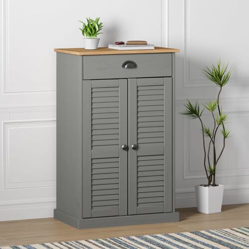 Meuble À Chaussures « Vigo » Bois De Pin Massif Gris 2 Étagères 1 Tiroir Rangement 60x35x96cm
