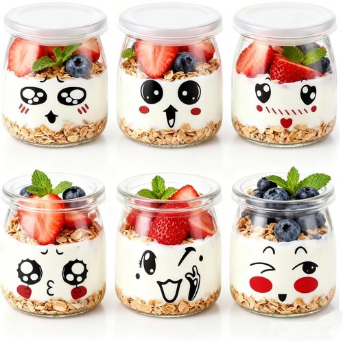 Jexnovashop-200 Ml/136 Gr Pot Yaourt, 6 Pots Yaourts Avec Couvercle, Pot En Verre Pour Yaourt Maison, Desserts Maison, Overnight Oats