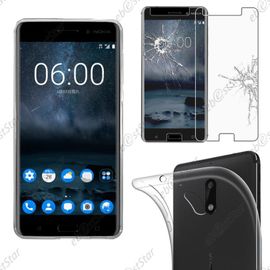 Ebeststar ® Pour Nokia Nokia 6 - Housse Etui Coque Silicone Gel Souple 0,3mm Et Invisible + Film Protection Écran Verre Trempé, Transparent [Dimensions Precises De Votre Appareil : 154 X 75.8 X 7.9 Mm, Écran 5.5''] [Note Importante Lire Description]