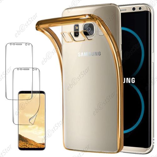 Ebeststar ®  X2 Films Protection Écran 3d Pet Integral + Coque Housse Silicone Gel Ultra Fine Pour Samsung Galaxy S8 Plus, Couleur Transparent / Or [Dimensions Precises De Votre Appareil : 159.5 X 73.4 X 8.1 Mm, Écran 6.2'']