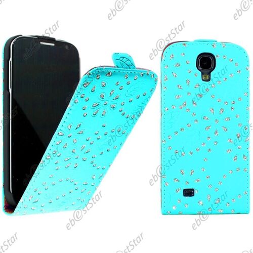 ebestStar ® pour Samsung Galaxy S4 i9500 i9505 - Housse Coque Etui en PU cuir à rabat ultra fine (SLIM case) avec STRASS, Couleur Bleu [Dimensions PRECISES de votre appareil : 136.6 x 69.8 x 7.9 mm, écran 5'']