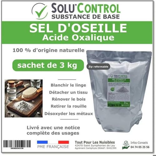 Sel d'Oseille 3 Kg - Acide Oxalique 100% Naturel - Blanchir, Détacher, Rénover et Désoxyder