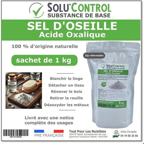 Sel d¿Oseille 1 Kg - Acide Oxalique 100% Naturel - Blanchir, Détacher, Rénover et Désoxyder