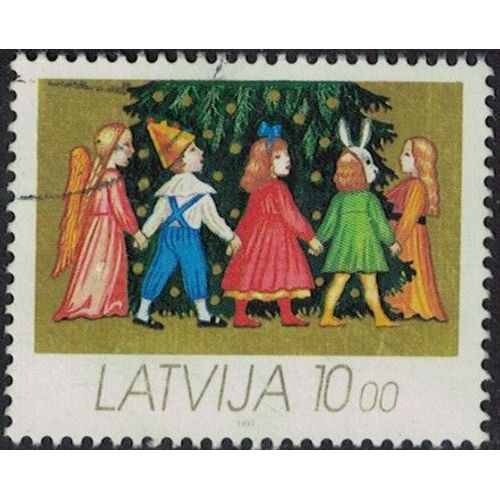 Lettonie 1992 Oblitéré Used Christmas Enfants Jouant Au Tour Du Sapin De Noël