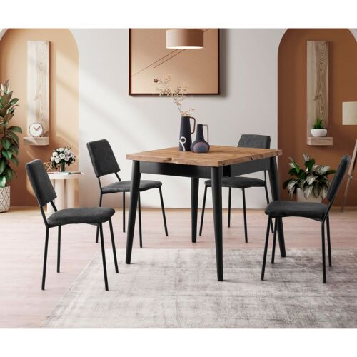 Table à manger extensible 4 personnes style industriel bois et noir 80 cm PALLINI