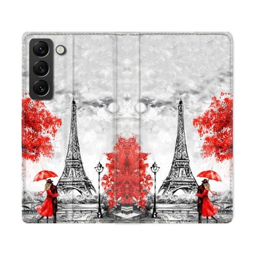 Housse Cuir Portefeuille Pour Samsung Galaxy S22 Ultra Voyage France Paris Rouge