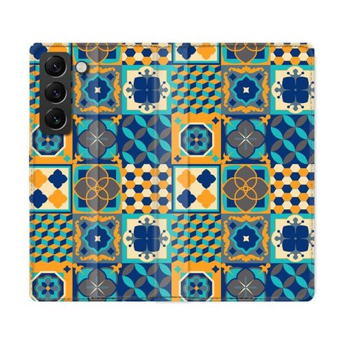 Housse Cuir Portefeuille Pour Samsung Galaxy S22 Ultra Texture Carreau Ciment Orange