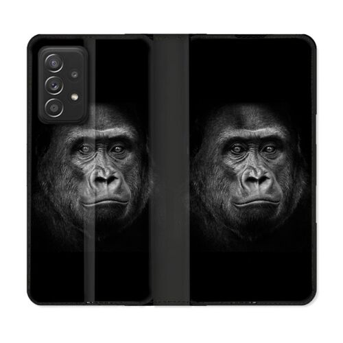 Housse Cuir Portefeuille Pour Samsung Galaxy A53 5g Animal Gorille Noir