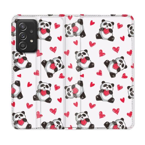Housse Cuir Portefeuille Pour Samsung Galaxy A33 5G Animal Panda Coeur