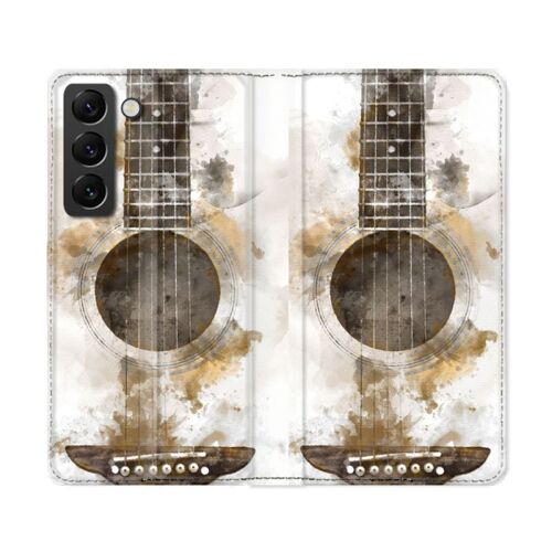 Housse Cuir Portefeuille Pour Samsung Galaxy S22 Ultra Musique Guitare Tag